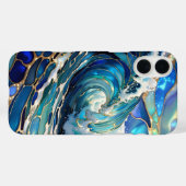 Blue Wave Stained Glass iPhone Case Ocean Design (Rückseite (Horizontal))