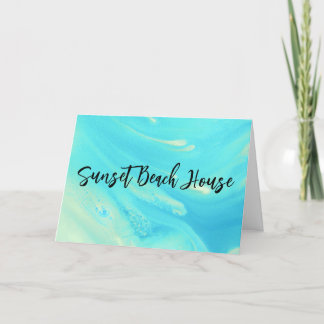Blue Wave Sunset Beach HouseFolded Danked Card Dankeskarte