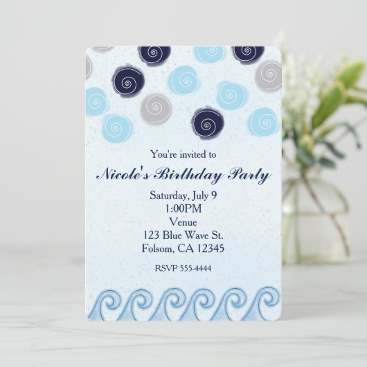 Blue Wave Watercolor Art Beach Sommereinladungen Einladung (Stehend Vorderseite)