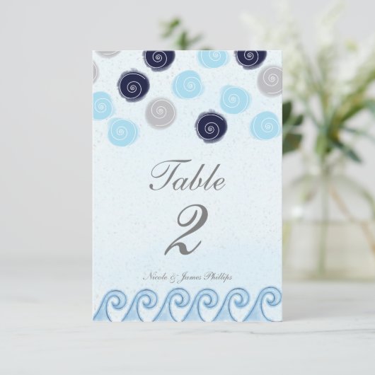 Blue Wave Watercolor Art Beach Tischnummer Card (Stehend Vorderseite)