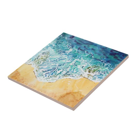 Blue Waves am Sandstrand Fliese (Seite)