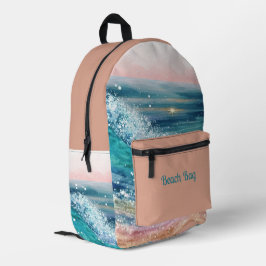 Blue Waves am Strand Bedruckter Rucksack
