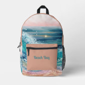 Blue Waves am Strand Bedruckter Rucksack (Vorderseite)