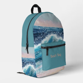 Blue Waves am Strand Bedruckter Rucksack