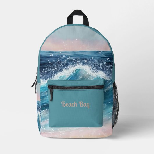 Blue Waves am Strand Bedruckter Rucksack (Vorderseite)