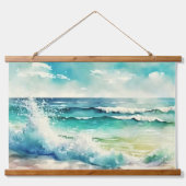 Blue Waves am Strand Wandteppich Mit Holzrahmen (Vorderseite)
