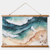 Blue Waves am Strand Wandteppich Mit Holzrahmen (Vorderseite 2)