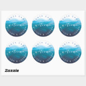 Blue Waves Begrüßungs-Aufkleber-Tag, Begrüßungstas Runder Aufkleber (Blatt)