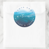 Blue Waves Begrüßungs-Aufkleber-Tag, Begrüßungstas Runder Aufkleber (Tasche)