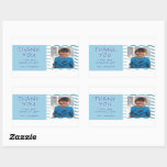 Blue Waves Birthday Vielen Dank Kids Foto Rechteckiger Aufkleber<br><div class="desc">Blue Waves Geburtstag Danke Kids Foto Rechteckige Aufkleber. Abstrakte blaue Wellen. Geburtstag danke Ihnen Aufkleber für Jungen mit Foto und Text Ich Liebe Ihr wunderbares Geschenk. Fügen Sie Ihr Foto und Text hinzu. Toll,  danke für den Aufkleber für Jungen.</div>