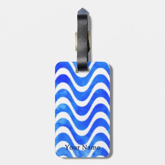 Blue Waves Dekorfarben Wasserfarbe individuell Gepäckanhänger (Rückseite vertikal)