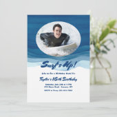 Blue Waves Foto Geburtstag Einladung (Stehend Vorderseite)