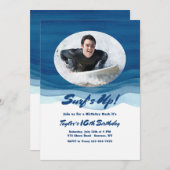 Blue Waves Foto Geburtstag Einladung (Vorne/Hinten)