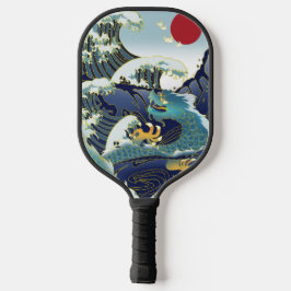 Blue Waves Green Dragon Red Sun Pickleball Paddle