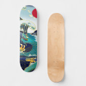 Blue Waves Green Dragon Red Sun Skateboard (Vorderseite)