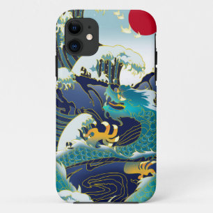 Blue Waves Green Dragon Red Sun Skateboard Case-Mate iPhone Hülle