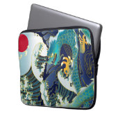 Blue Waves Green Dragon Red Sun Skateboard Laptopschutzhülle (Vorderseite Links)