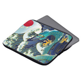 Blue Waves Green Dragon Red Sun Skateboard Laptopschutzhülle
