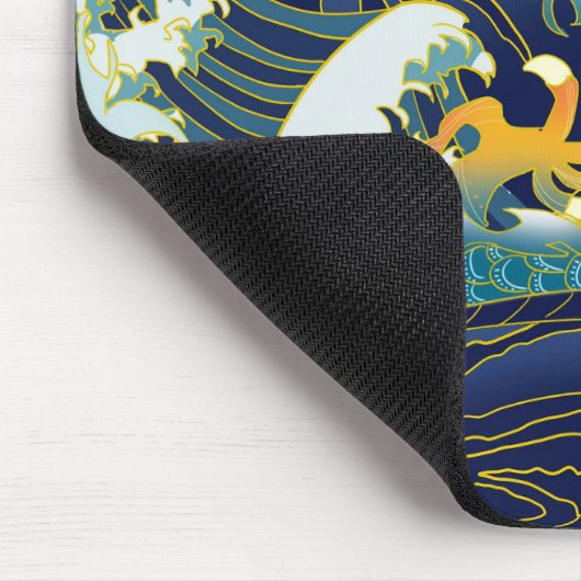 Blue Waves Green Dragon Red Sun Skateboard Mousepad (Ecke)