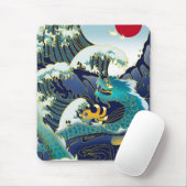 Blue Waves Green Dragon Red Sun Skateboard Mousepad (Mit Mouse)