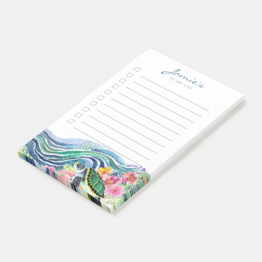 Blue Waves & Happy Turtle Custom Post-It Notes Klebezettel (angewinkelt)