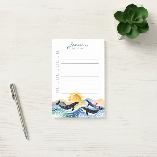 Blue Waves & Happy Whales Custom Post-It Notes Klebezettel (Büro)