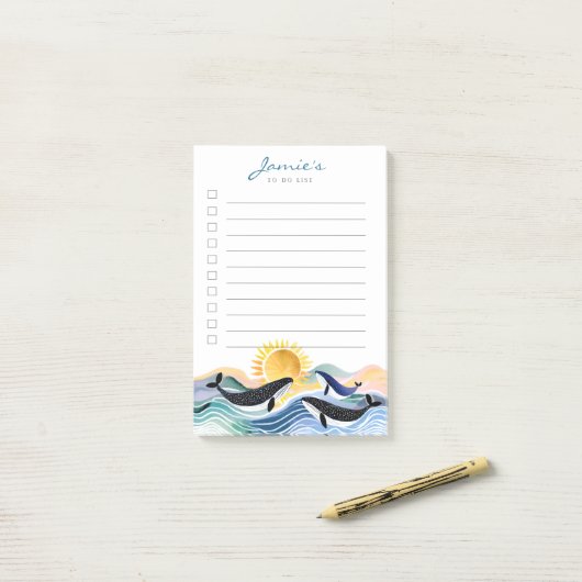 Blue Waves & Happy Whales Custom Post-It Notes Klebezettel (Auf Schreibtisch)