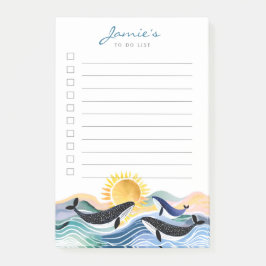 Blue Waves & Happy Whales Custom Post-It Notes Klebezettel