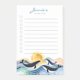 Blue Waves & Happy Whales Custom Post-It Notes Klebezettel