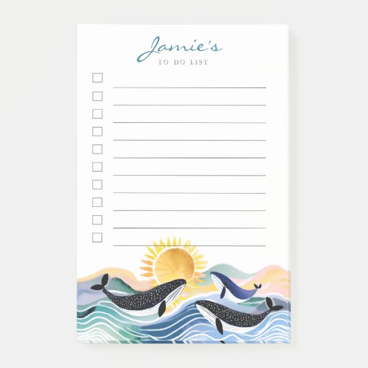 Blue Waves & Happy Whales Custom Post-It Notes Klebezettel (Vorderseite)