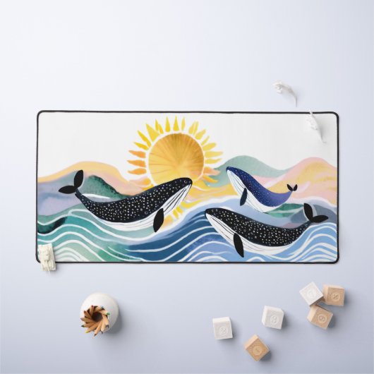 Blue Waves & Happy Whales Schreibtischunterlage (Kindertisch)