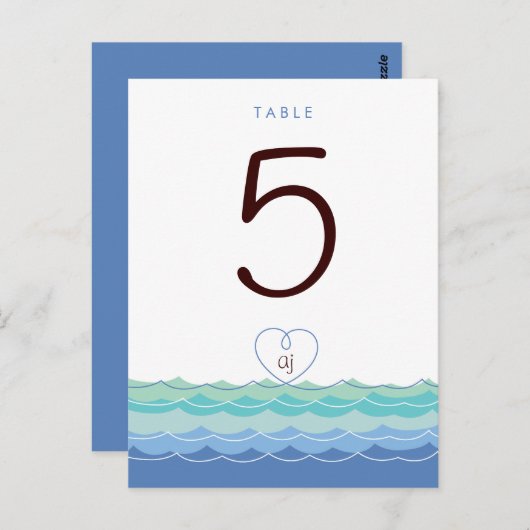 Blue Waves Loopy Heart Beach Moderne Tischnummer (Vorne/Hinten)