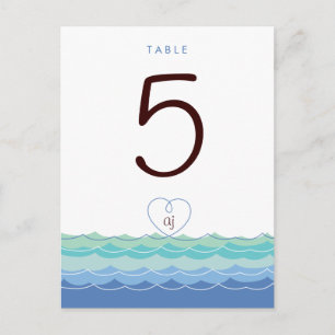 Blue Waves Loopy Heart Beach Moderne Tischnummer