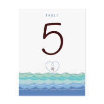 Blue Waves Loopy Heart Beach Moderne Tischnummer