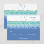 Blue Waves Loopy Heart Beach Wedding RSVP Card Karte (Vorne/Hinten)