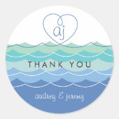 Blue Waves Loopy Herzlichen Dank Ihnen Hochzeitsti Runder Aufkleber (Vorderseite)