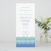Blue Waves Modern Loopy Heart Beach Hochzeit Einla Einladung (Stehend Vorderseite)