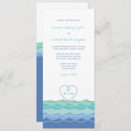 Blue Waves Modern Loopy Heart Beach Hochzeit Einla Einladung
