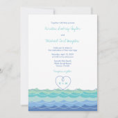 Blue Waves Modern Loopy Heart Beach Hochzeit Einla Einladung (Vorderseite)