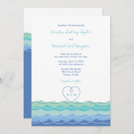Blue Waves Modern Loopy Heart Beach Hochzeit Einla Einladung