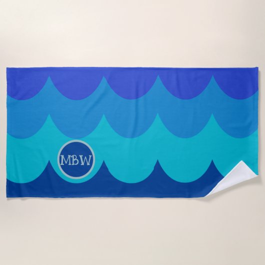 Blue Waves Monogram Beach Handtuch (Vorderseite)