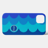 Blue Waves Monogram iPhone Case (Rückseite (Horizontal))