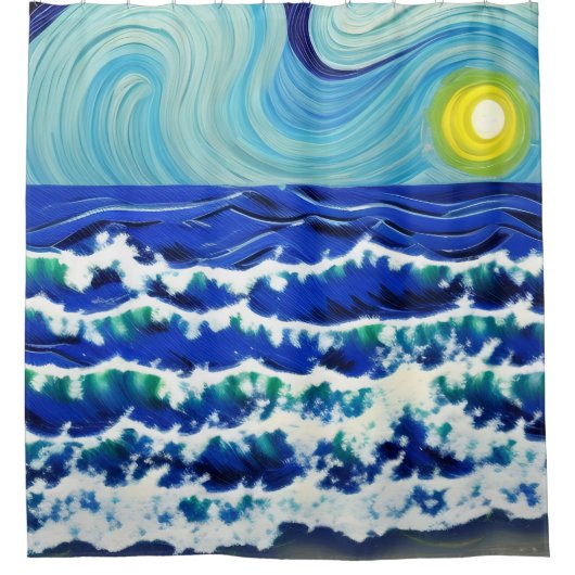 Blue Waves Moon Dancing im Ozean Duschvorhang (Vorderseite)