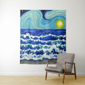 Blue Waves Moon Dancing im Ozean Wandteppich (Beispiel)