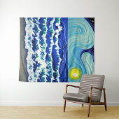 Blue Waves Moon Dancing im Ozean Wandteppich (Beispiel (Horizontal))