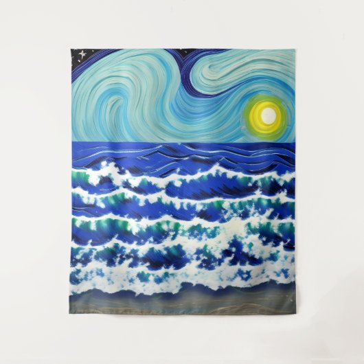 Blue Waves Moon Dancing im Ozean Wandteppich (Vorderseite)