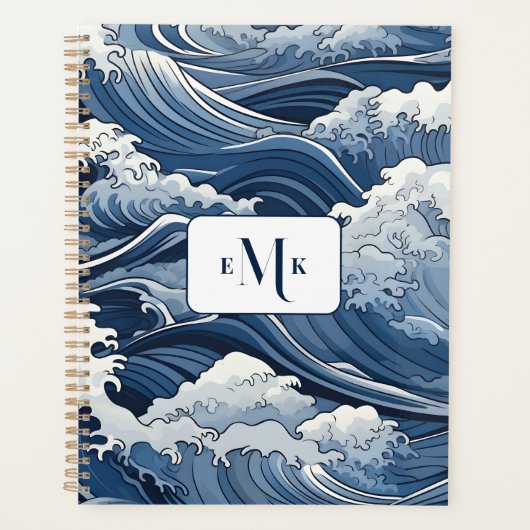 Blue Waves Ocean Theme Personalisierter Planer (Vorderseite)