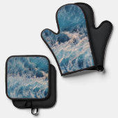 Blue Waves Ofenhandschuh & Topflappen-Set (Vorderseite/Rückseite)