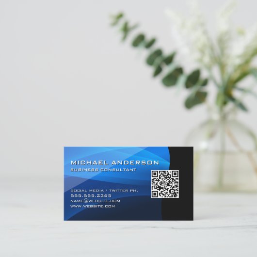 Blue Waves | QR Code Business Card Visitenkarte (Stehend Vorderseite)