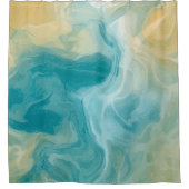 Blue Waves und Sandy Brown Fluid Art Duschvorhang (Vorderseite)